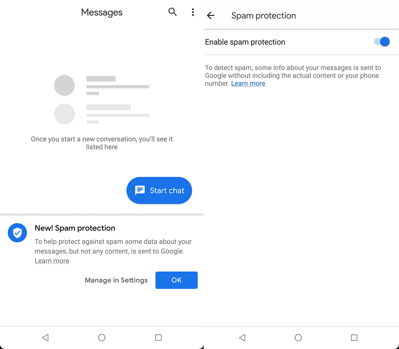 Android Messages spam protection
