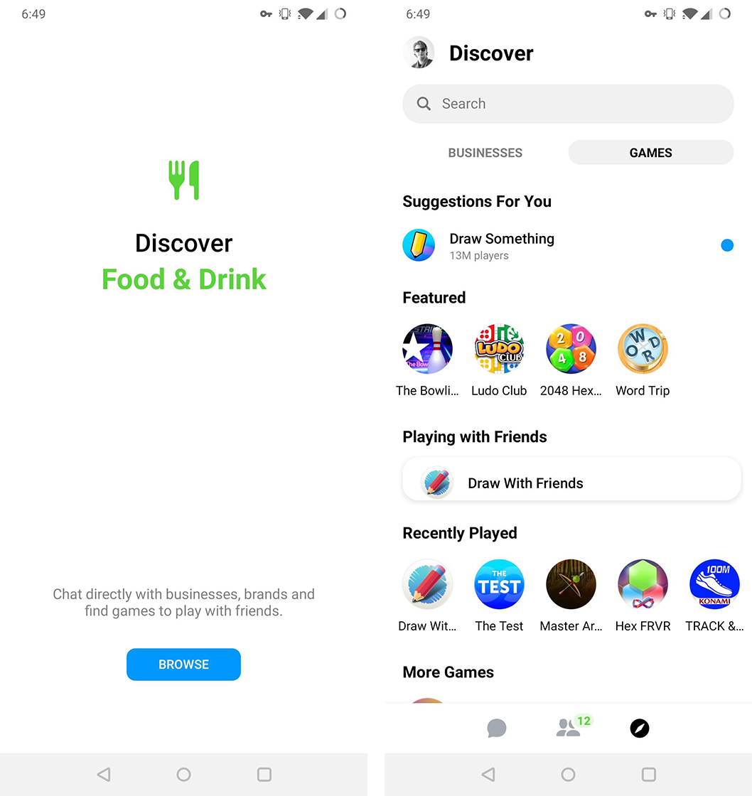 Messenger redesign Discover page