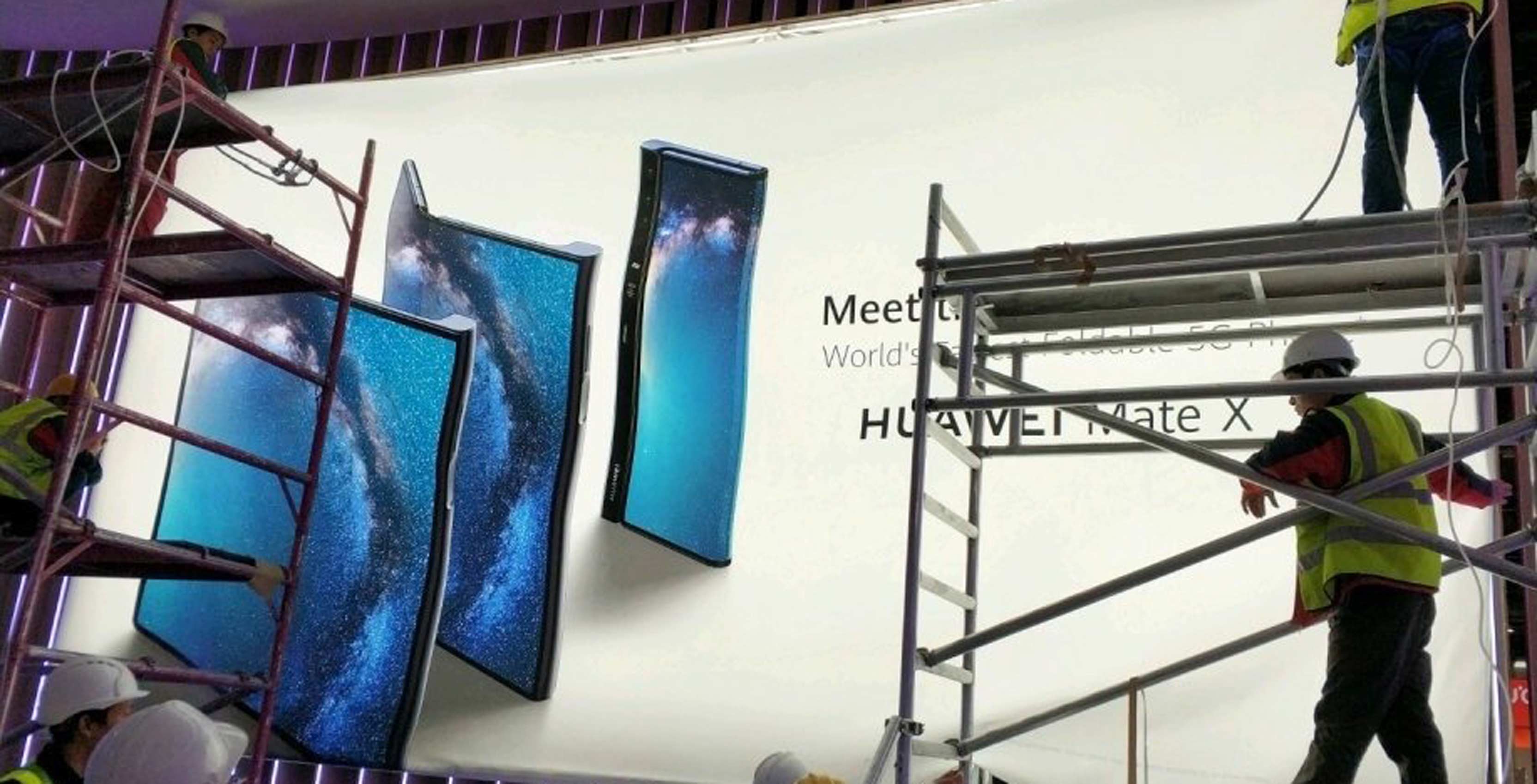 A billboard showing Huawei's upcoming Mate X foldable display smartphone