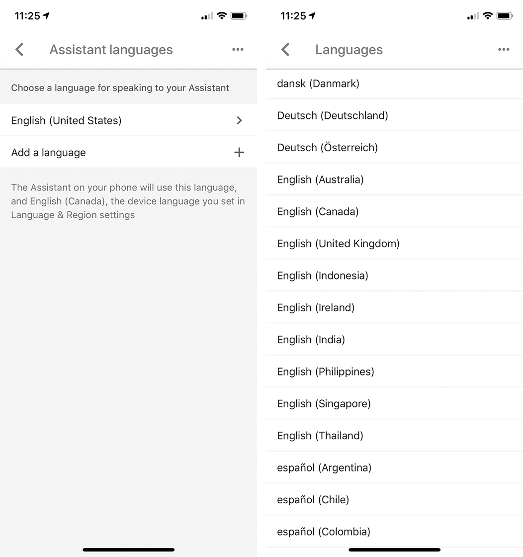 Google Assistant languages
