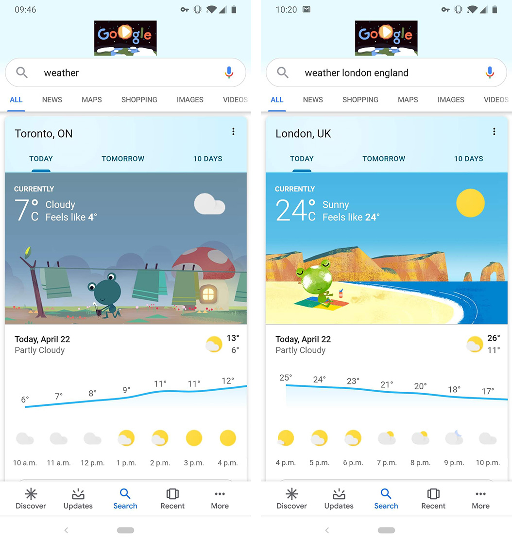 Google search weather card