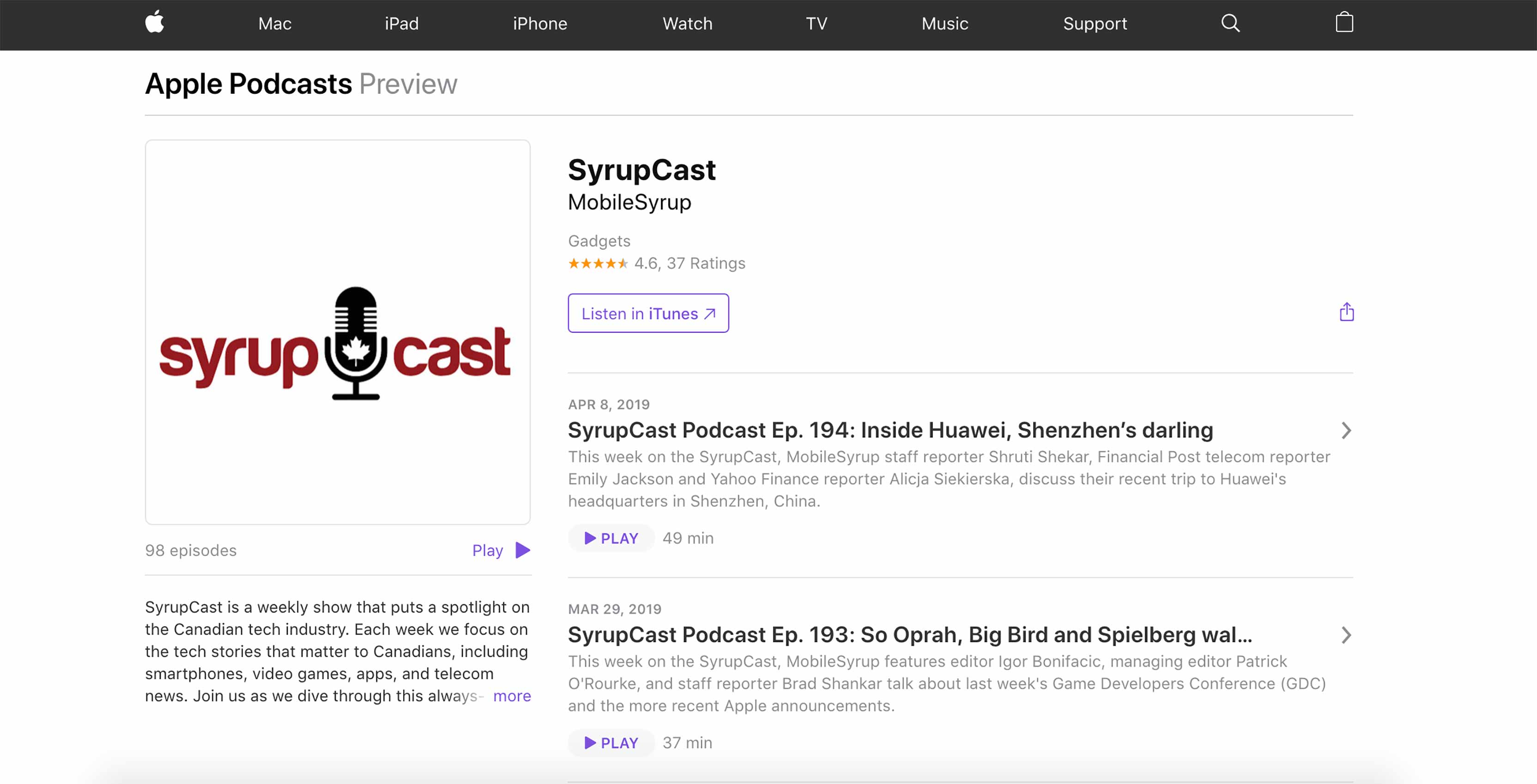 Apple Podcasts SyrupCast
