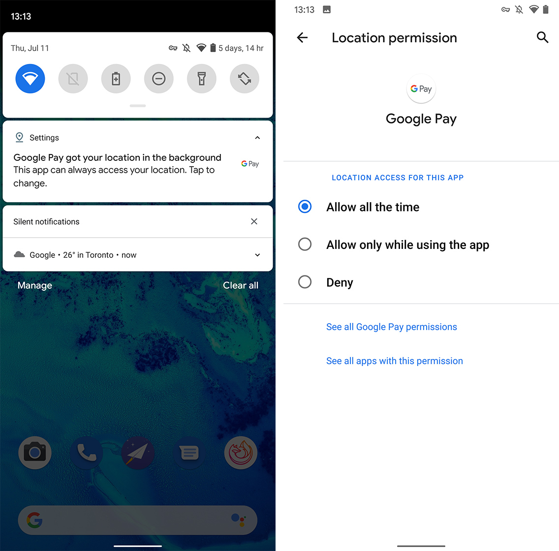 Android Q location use notification