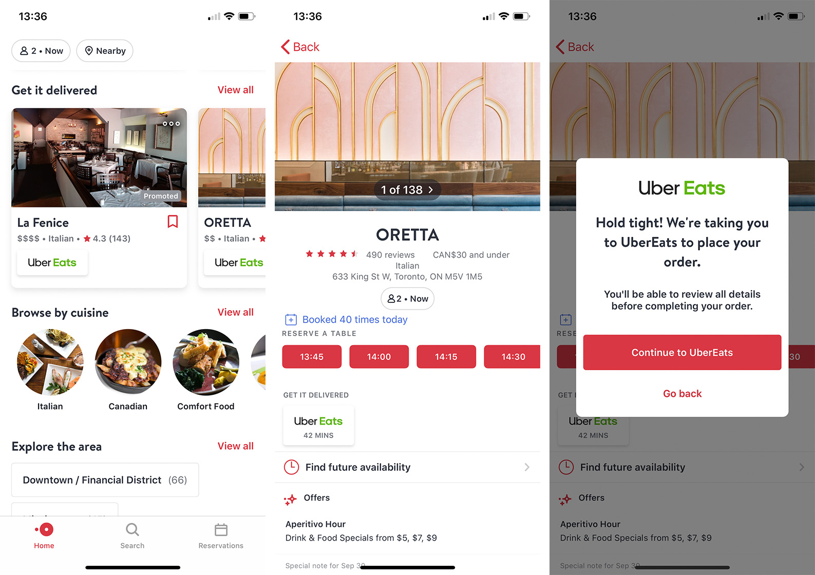 OpenTable Uber Eats ordering