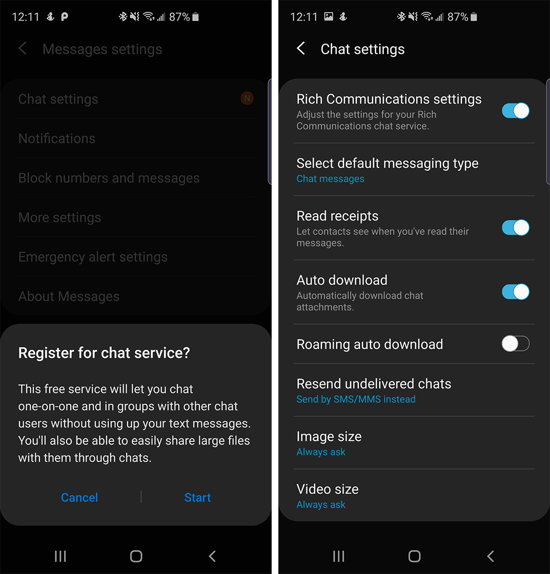 RCS settings on Rogers Samsung Galaxy S10+