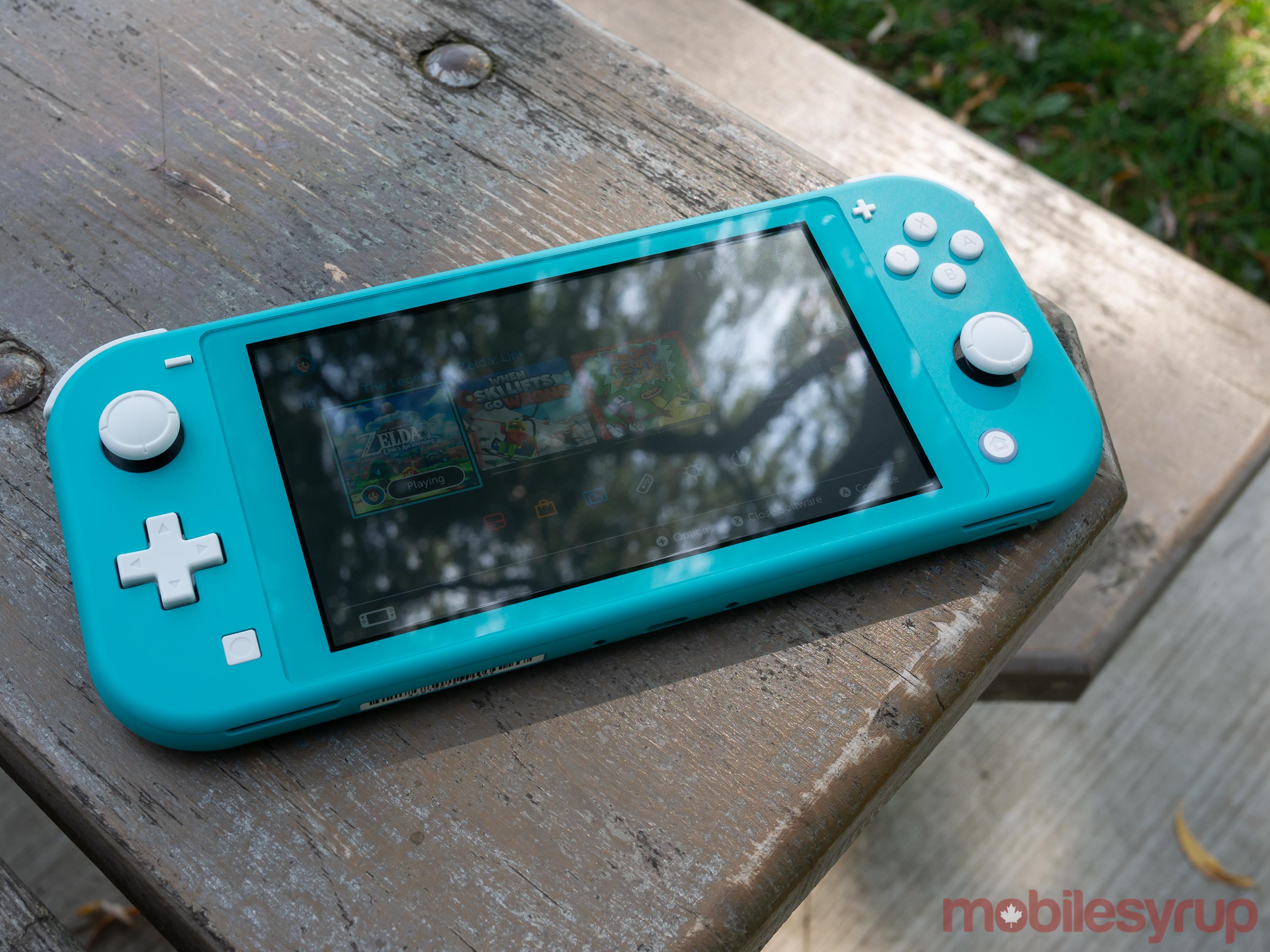 Switch Lite on picnic table 