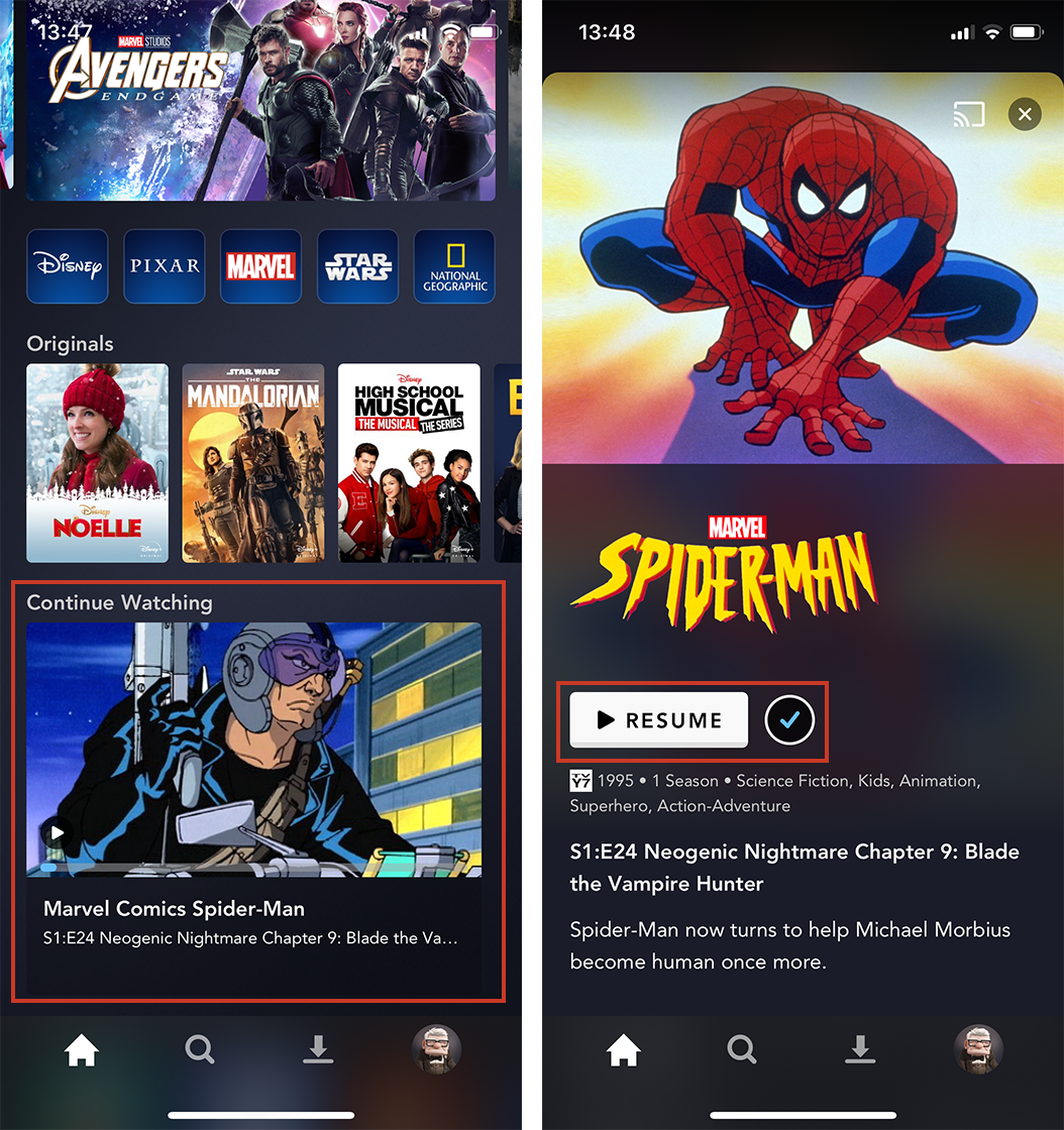 Disney+ continue watching feature