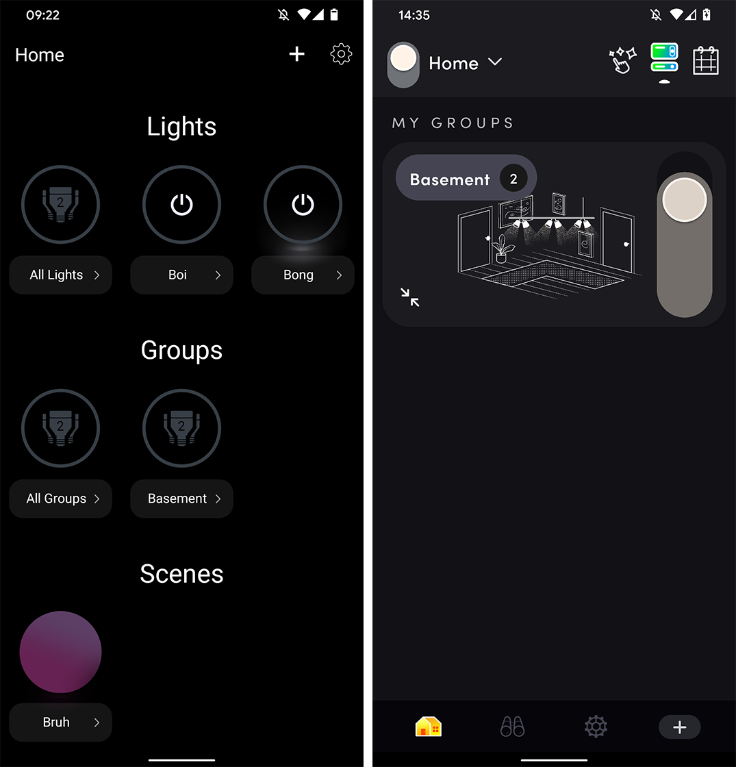 Old LIFX app (left) and new (right)