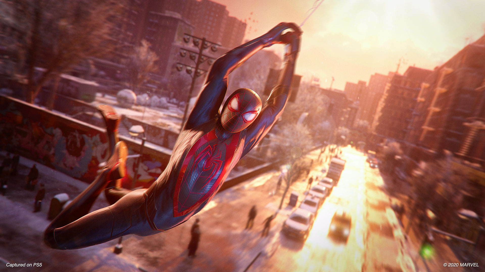 Marvel's Spider-Man Miles Morales swinging