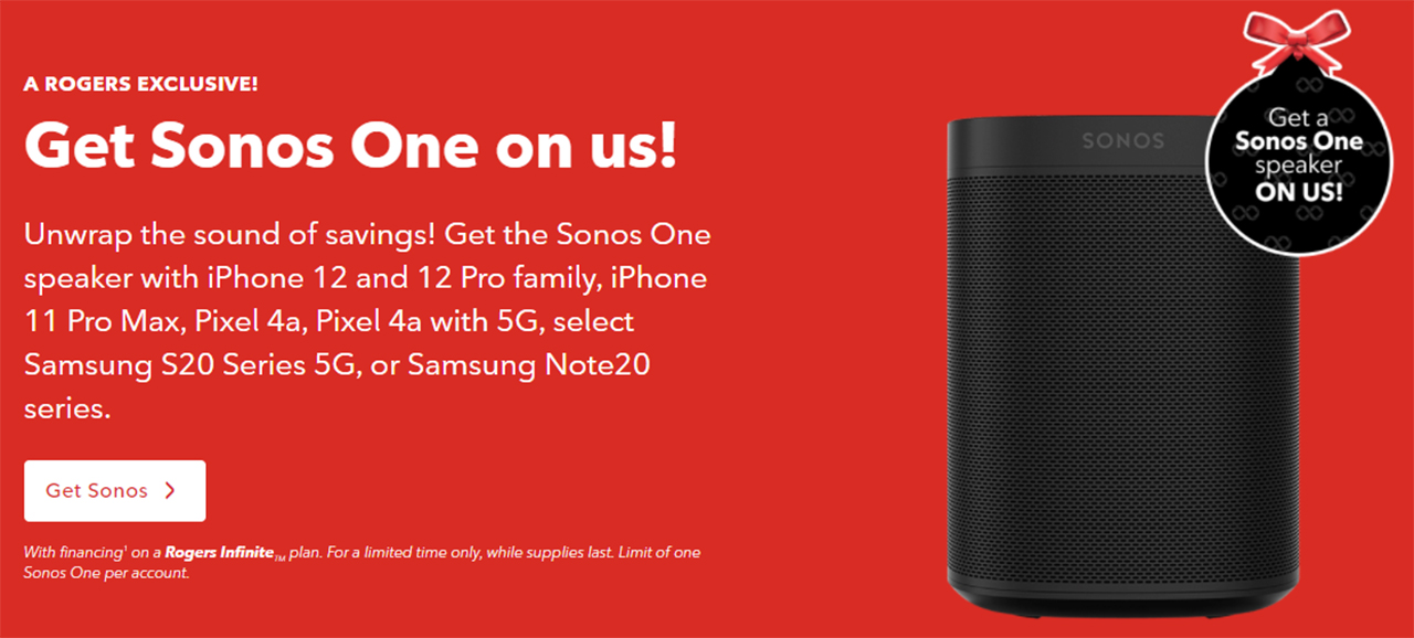Hjemløs centeret Displacement Rogers offering free Sonos One speaker with select iPhone, Pixel and  Samsung purchases