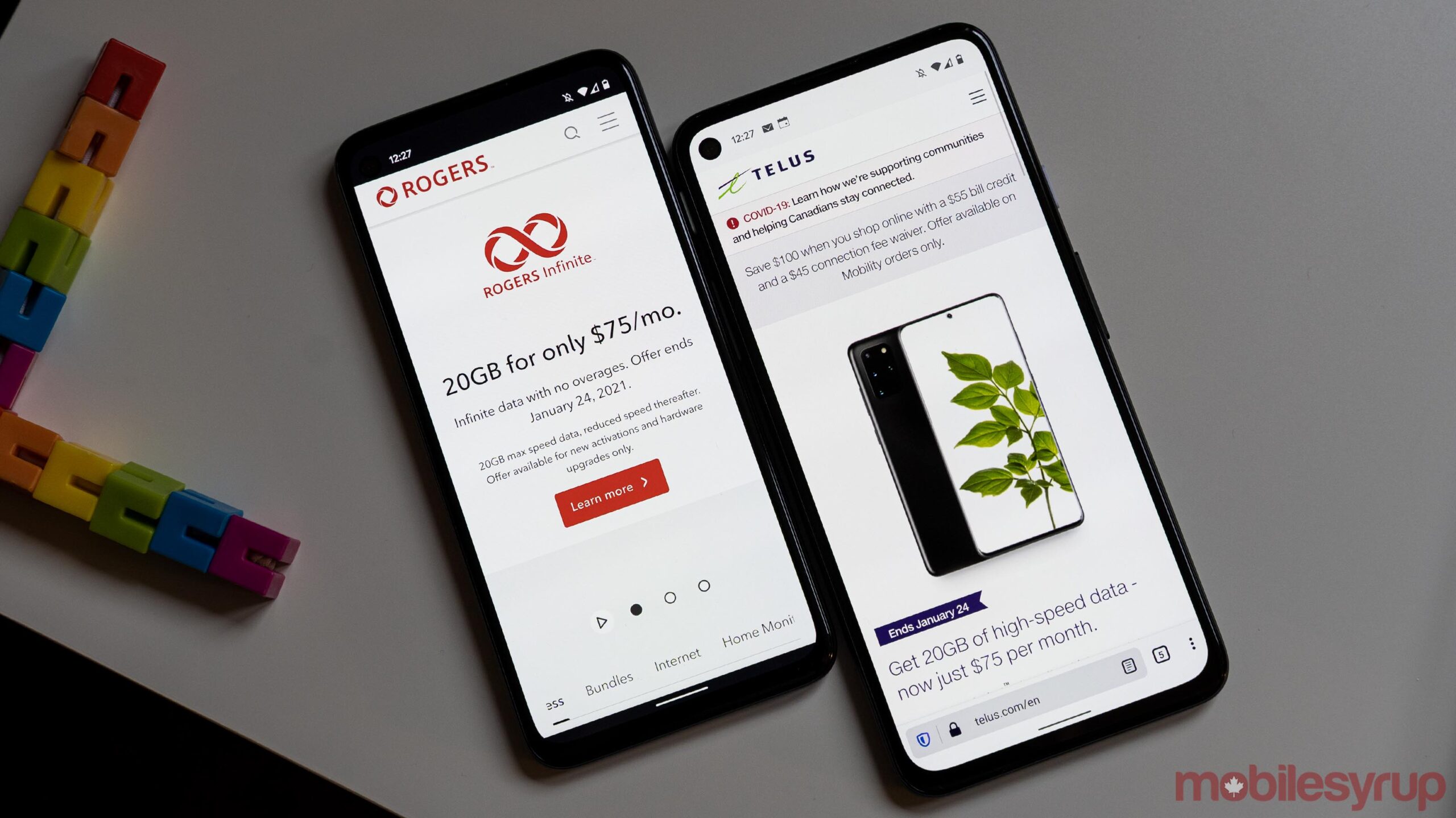 Rogers and Telus websites on mobile phones