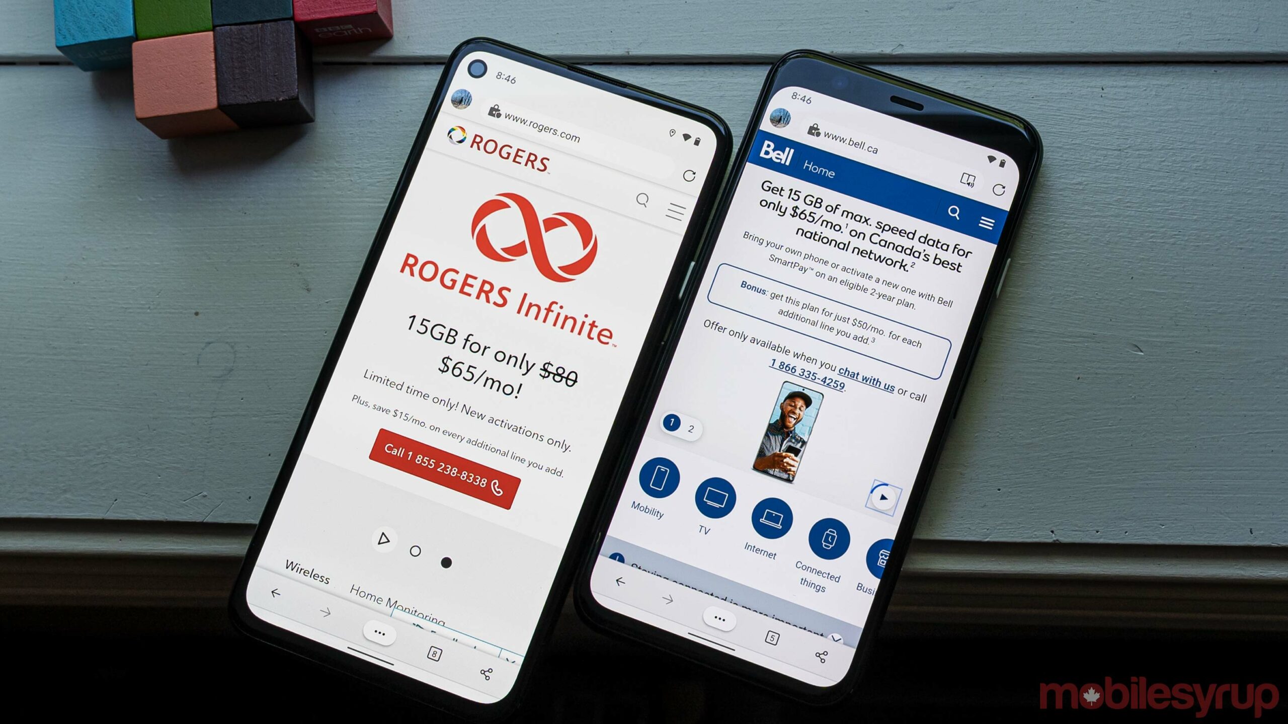 Rogers and Bell websites on smartphones