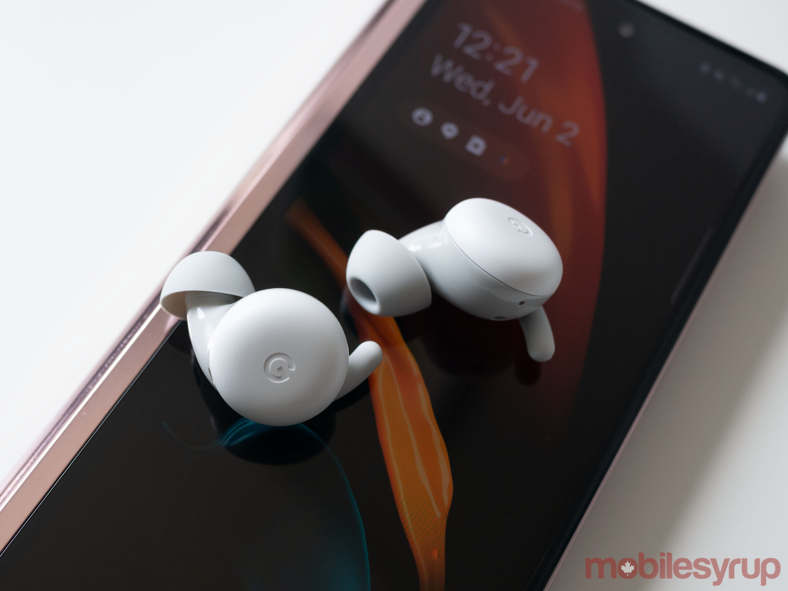 Pixel Buds A-Series on the Galaxy Z Fold 2 