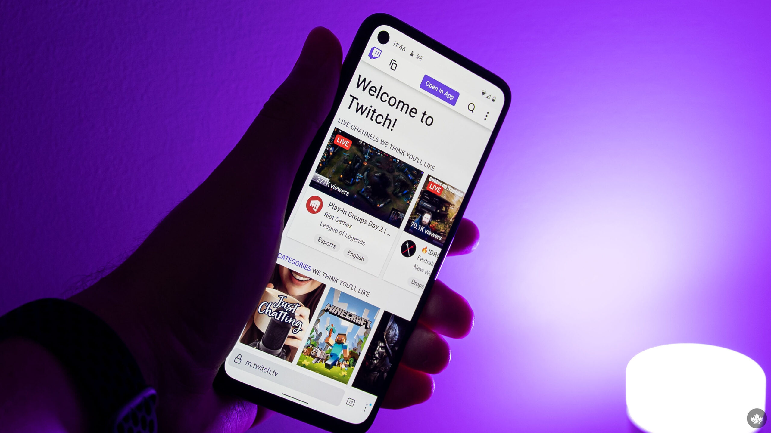Twitch website on Android phone