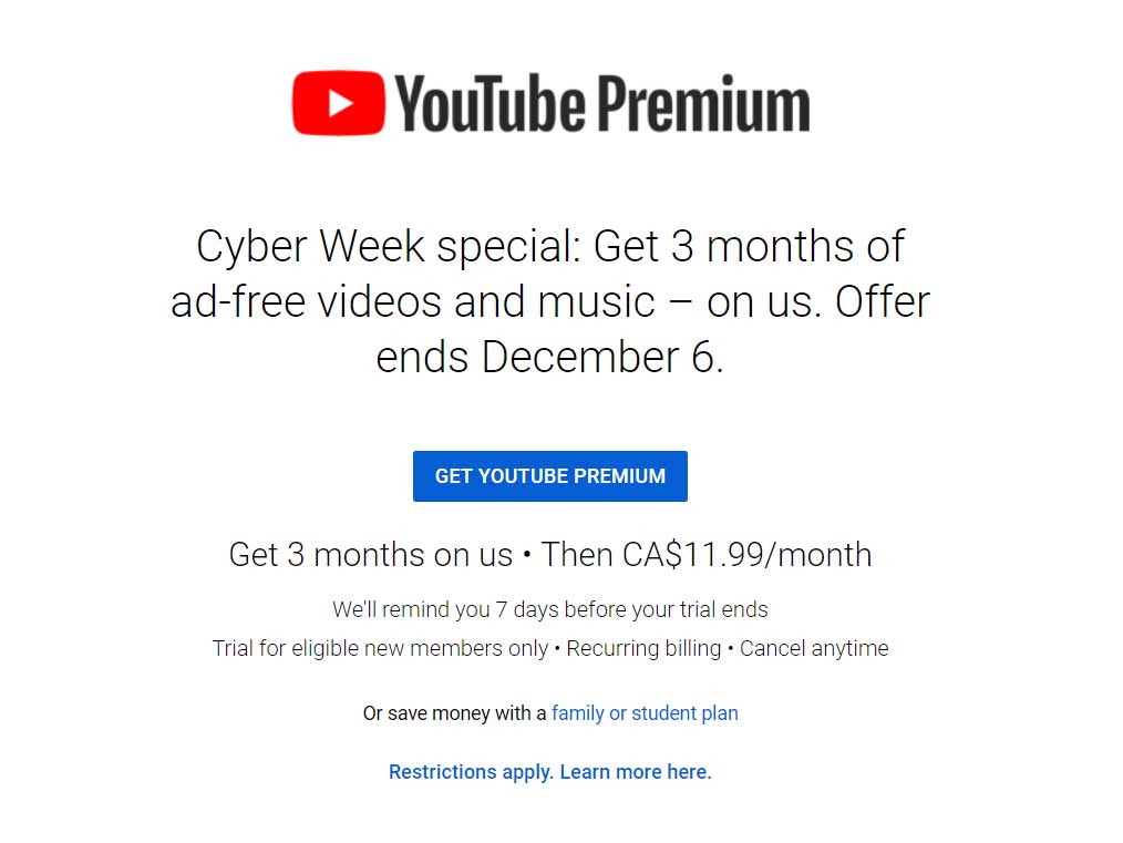 Sign up for YouTube Premium and get three months free