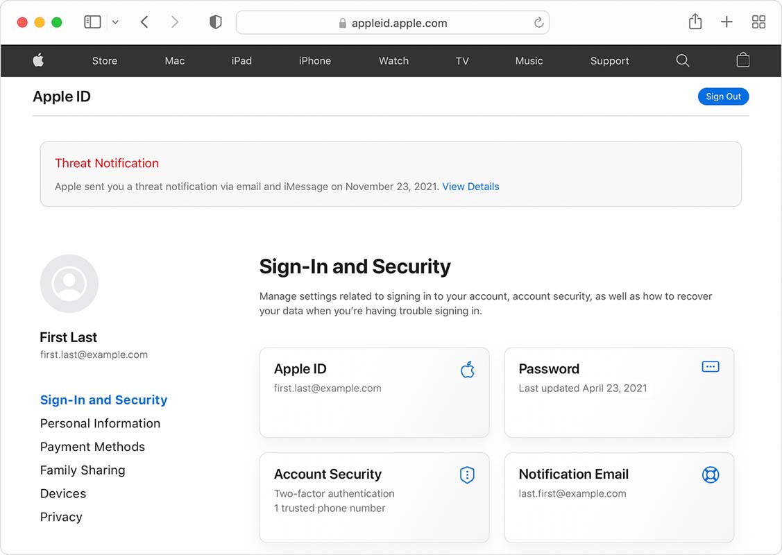Apple ID threat notifications