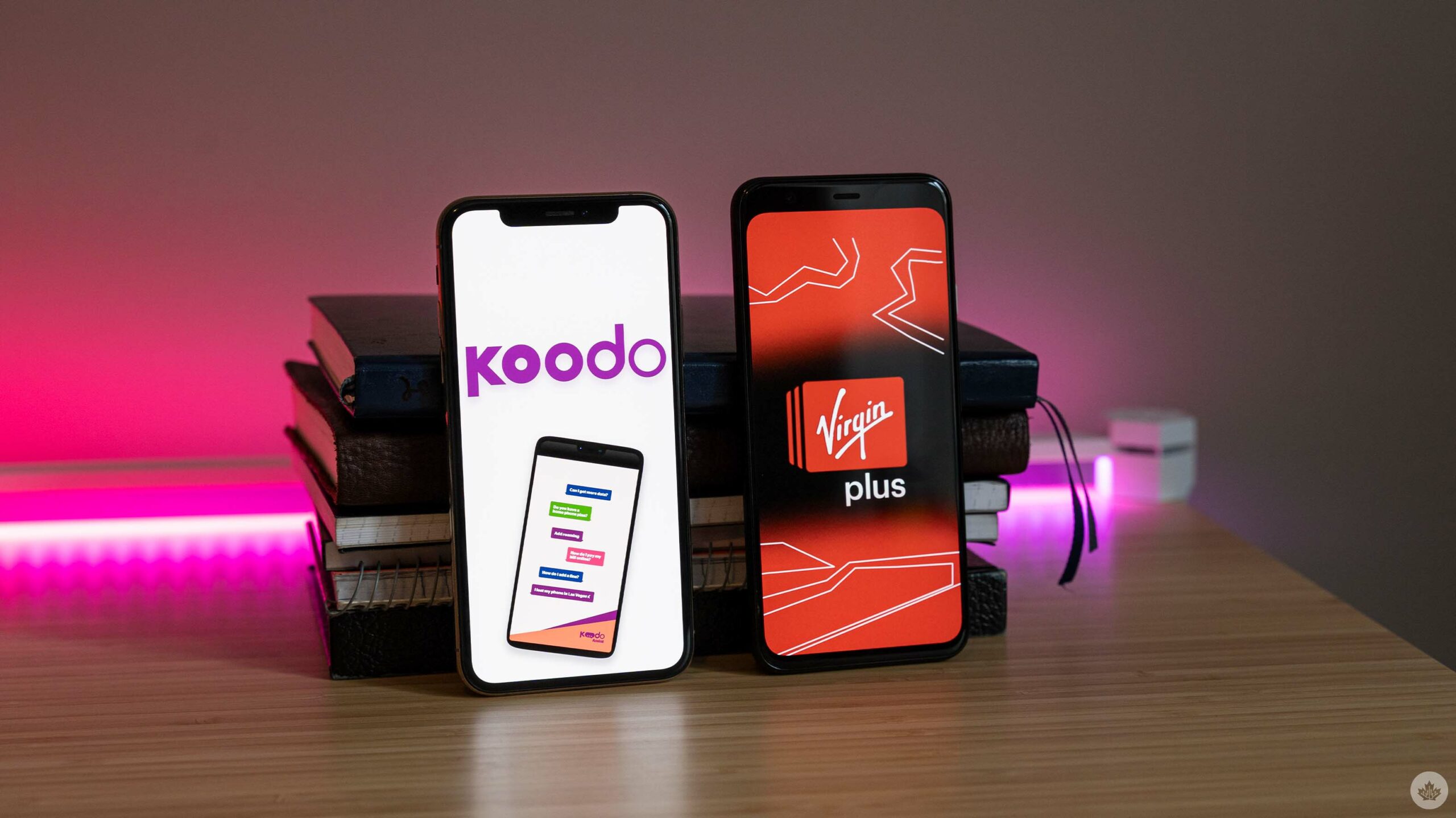 Koodo and Virgin logos on phones