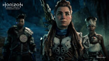 Horizon Forbidden West -- Varl, Aloy and Zo are all facing the camera