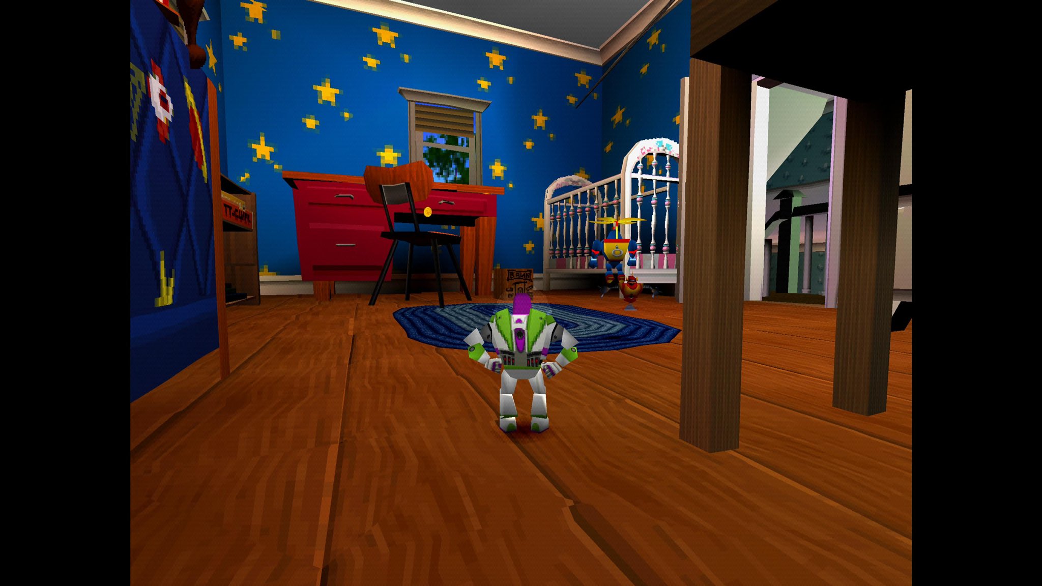 Toy Story 2 Buzz Lightyear to the Rescue! on PS1. Buzz is in Andy's room.