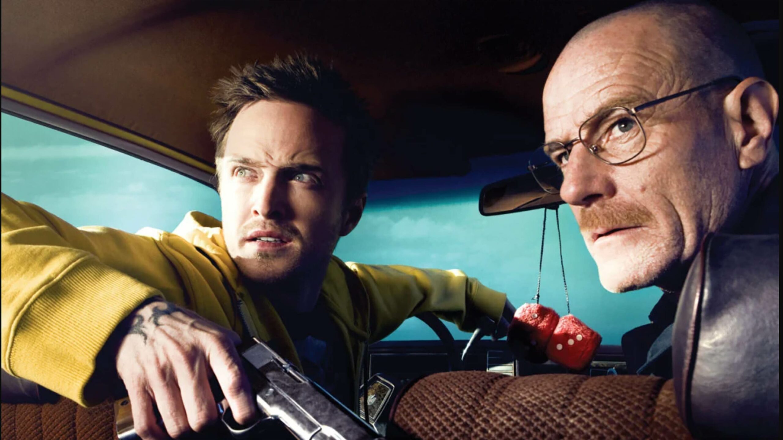 Walter White and Jesse Pinkman in car