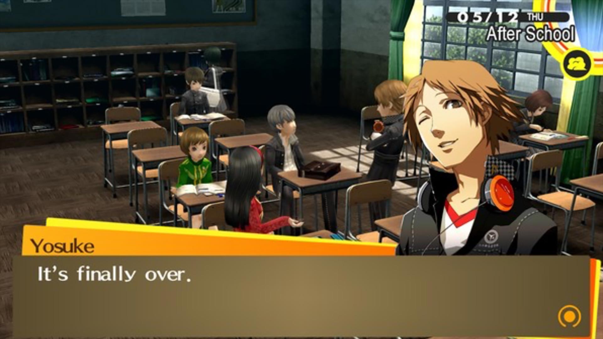 Yosuke says "it's finally over" in Persona 4 Gold.