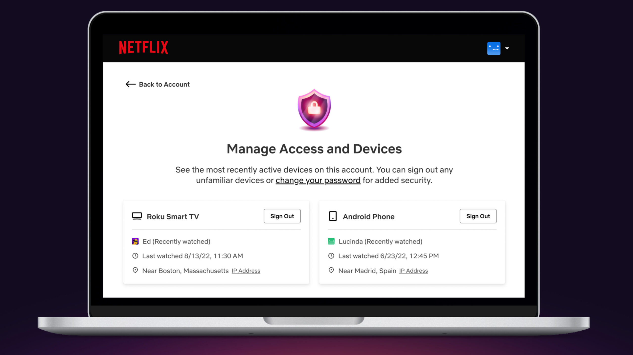 Manage Access and Devices Netflix feature
