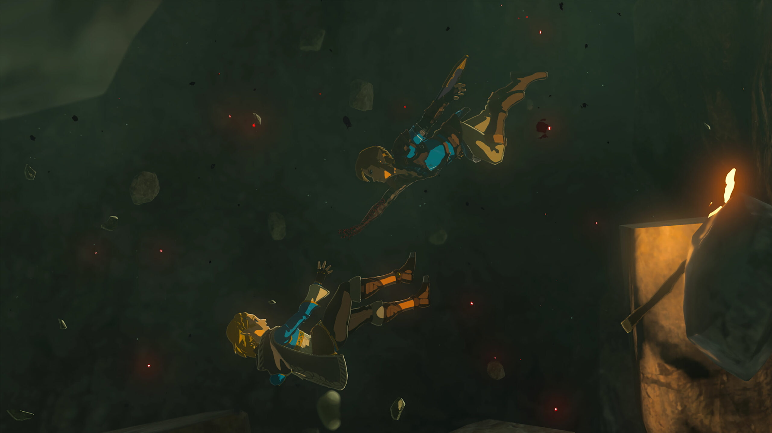 Link trying to catch Zelda in The Legend of Zelda: Tears of the Kingdom