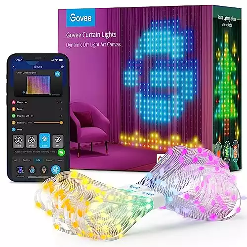 Govee Curtain Lights, Smart WiFi Curtain Light, 520 RGBIC LEDs Christmas String Lights, Dynamic DIY Lights, Outdoor IP65 Waterproof, 5x6.6 ft, Color Changing Curtain Light for Backdrop, Bedroom, Gift