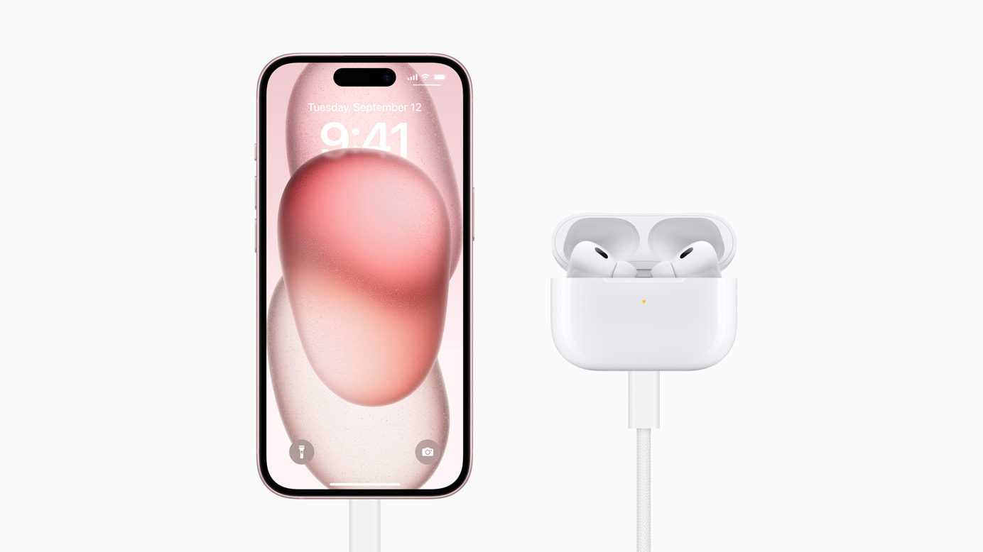 iPhone 15 and AirPods Pro 2 with USB C charging
