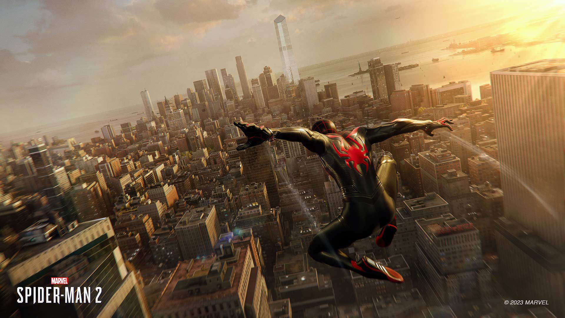 Marvel's Spider-Man 2 Miles leaps over city