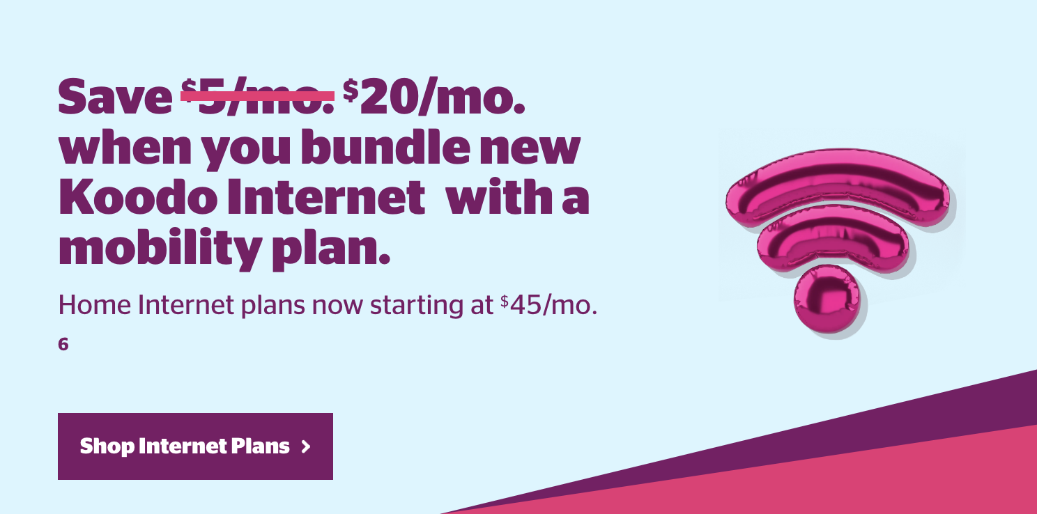 Koodo is offering $20/month in savings for mobility customers bundling an internet plan